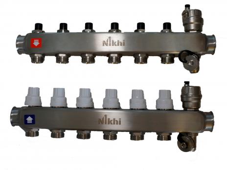 Коллектор стальной для отопления БЕЗ расходомеров на 6 контуров HSD2006