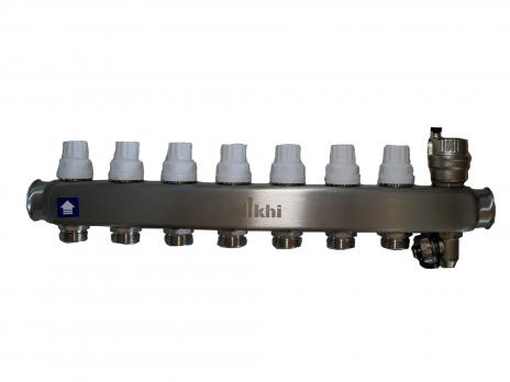 Коллектор стальной для отопления БЕЗ расходомеров на 7 контуров HSD2007