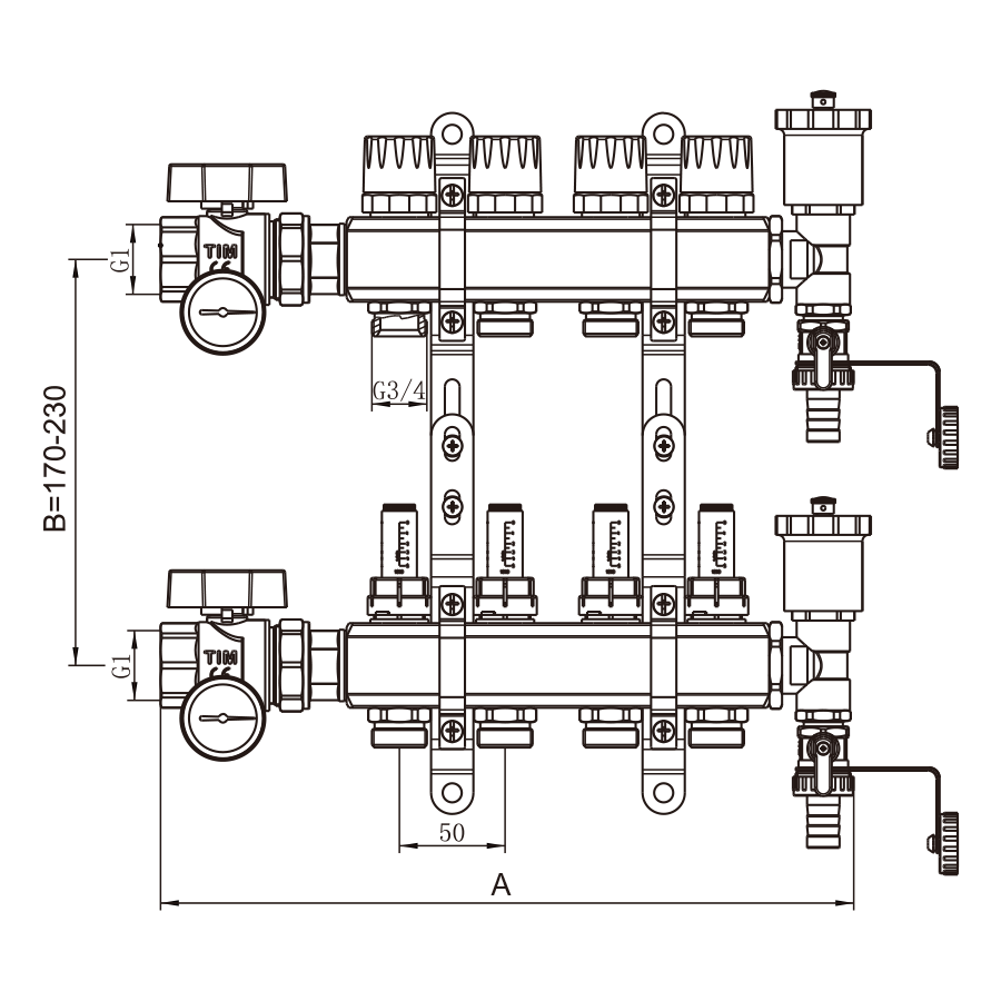 Коллекторная группа 1", 10 вых, латунный корпус