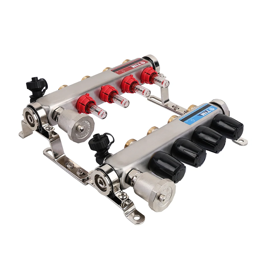 Коллекторная группа 1", 9 ходов, нержавеющий корпус, "КВАДРАТ" с расходомерами