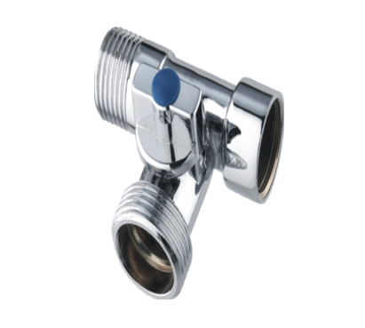 Трехпроходной кран для стиральной машины хром1/2"M - 3/4"M -1/2"F