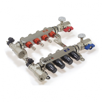 Коллекторная группа 1", 2 ходов, нержавеющий корпус, "КВАДРАТ" с расходомерами