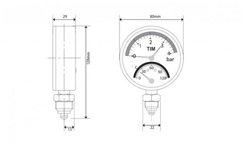 Термоманометр радиальный 4 бар