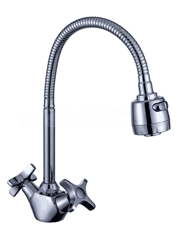 Смеситель для кухни 2-X с гиб. изл. (гайка) P58312