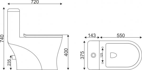 Монолит T1064 UF безободковый, сиденье ДП (с гофрой и подводкой) | EVA GOLD