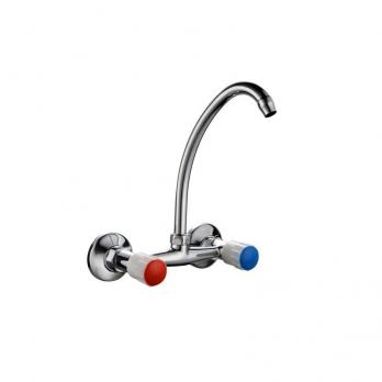 Смеситель для кухни настенный 1/2 кер Казань КС-90 90011 верх излив бел пласт маховики ЕВРО