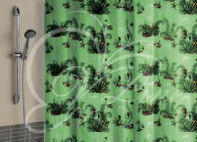 Штора для ванной полиэтилен 180*180 зеленый фон с кольцами