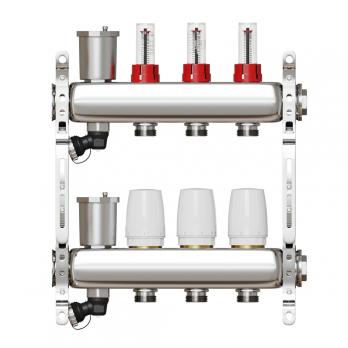 Коллекторная группа VRT® 1'' х 3/4'' (евроконус)  3 вых, авт в/отвод, c расходомерами