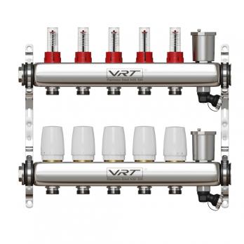 Коллекторная группа VRT® 1'' х 3/4'' (евроконус)  5 вых, авт в/отвод, c расходомерами