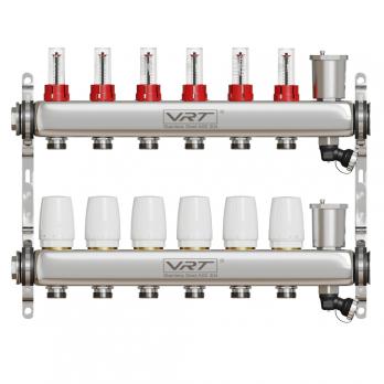 Коллекторная группа VRT® 1'' х 3/4'' (евроконус)  6 вых, авт в/отвод, c расходомерами