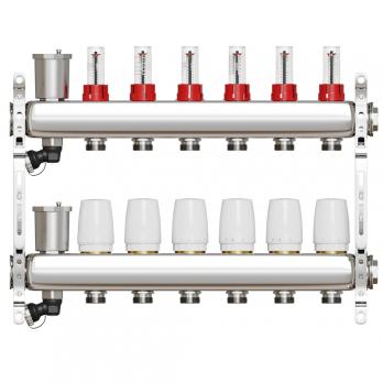 Коллекторная группа VRT® 1'' х 3/4'' (евроконус)  6 вых, авт в/отвод, c расходомерами