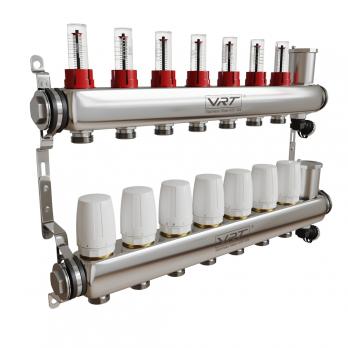Коллекторная группа VRT® 1'' х 3/4'' (евроконус)  7 вых, авт в/отвод, c расходомерами