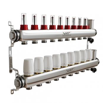 Коллекторная группа VRT® 1'' х 3/4'' (евроконус)  9 вых, авт в/отвод, c расходомерами
