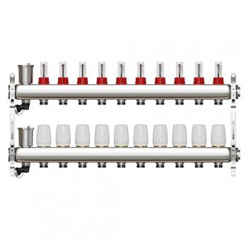 Коллекторная группа VRT® 1'' х 3/4'' (евроконус) 10 вых, авт в/отвод, c расходомерами