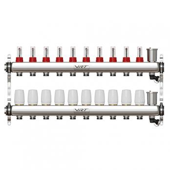 Коллекторная группа VRT® 1'' х 3/4'' (евроконус) 10 вых, авт в/отвод, c расходомерами