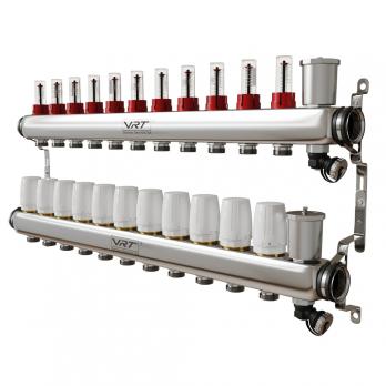 Коллекторная группа VRT® 1'' х 3/4'' (евроконус) 11 вых, авт в/отвод, c расходомерами