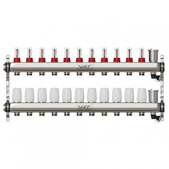 Коллекторная группа VRT® 1'' х 3/4'' (евроконус) 11 вых, авт в/отвод, c расходомерами