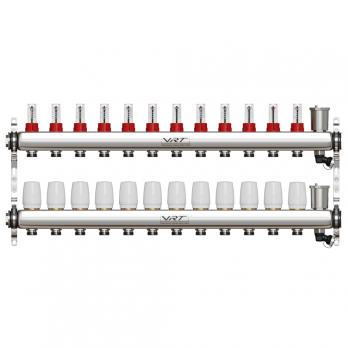Коллекторная группа VRT® 1'' х 3/4'' (евроконус) 12 вых, авт в/отвод, c расходомерами