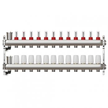 Коллекторная группа VRT® 1'' х 3/4'' (евроконус) 12 вых, авт в/отвод, c расходомерами