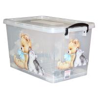 Контейнер д/хранения 35л прозрачный Мишка и Котёнок