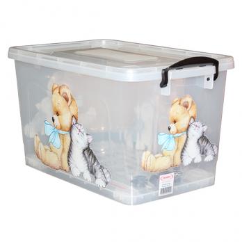 Контейнер д/хранения 35л прозрачный Мишка и Котёнок