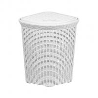 Корзина д/белья с крышкой УГЛОВАЯ 60л  РОТАНГ белая