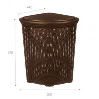 Корзина д/белья с крышкой УГЛОВАЯ 60л  РОТАНГ коричневая
