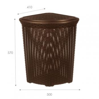Корзина д/белья с крышкой УГЛОВАЯ 60л  РОТАНГ коричневая
