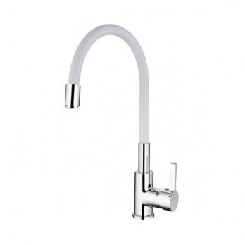 Смеситель для кухни 35к L4898-3 Ledeme силиконовый излив Белый+хром, латунь