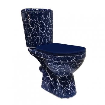 Унитаз-компакт "Комфорт" синий кракелюр (косой, нижн, сид. полип., 2-кн арм) (Rosa)