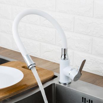 Смеситель для кухни 35к F4041 FRAP (гибкий излив, п/гайку, белый/хром, латунь)