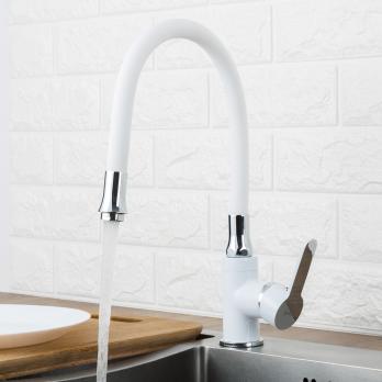 Смеситель для кухни 35к F4041 FRAP (гибкий излив, п/гайку, белый/хром, латунь)