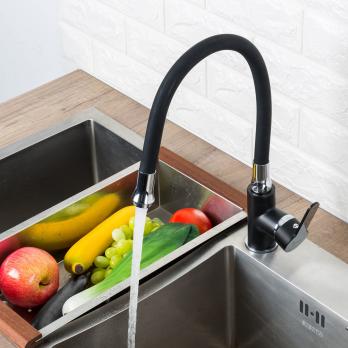 Смеситель для кухни 35к F4042 FRAP бок.ручка (гибкий излив, п/гайку, черный/хром, латунь)