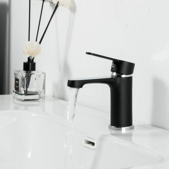 Смеситель для раковины 35к F1042 FRAP б/отв (литой, п/гайку, черный/хром, латунь)