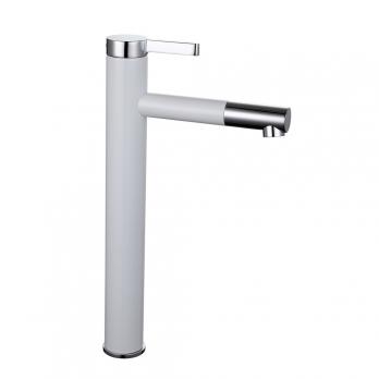 Смеситель для раковины 40к F1052-15 FRAP (высокий, литой, п/гайку, БЕЛЫЙ/ХРОМ, латунь)