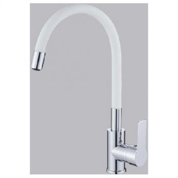 Смеситель для кухни 35к HB70112-8 HAIBA гибкий излив, б/отв боковая,БЕЛЫЙ/ХРОМ