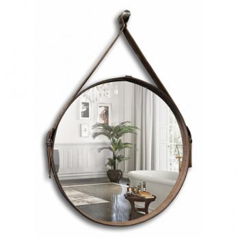 Зеркало MIXLINE "Капитан" D510 мм обод натуральная кожа (коричневая кожа)