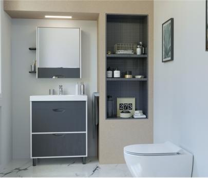 Зеркальный шкаф "Байкал-70"  без подсветки, с полками  (ПВХ)