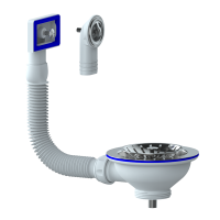 Перелив д/мойки 3 1/2" (112 мм) прямоуг и кругл. с нерж.сет. E157 (винт, шток, ручка-латунь) UNICORN