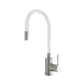 Смеситель для кухни 35k MIXLINE MLSS-0325 БЕЛЫЙ гибкий силиконовый излив, п/гайку САТИН