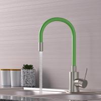 Смеситель для кухни 35k MIXLINE MLSS-0325 ЗЕЛЕНЫЙ гибкий силиконовый излив, п/гайку САТИН