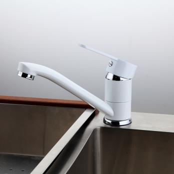 Смеситель для кухни 35к F4541 FRAP (плоск.пов. излив, п/шпильку, белый/хром, латунь)