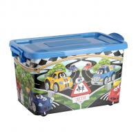 Контейнер д/хранения 50л  темно-голубой Машинки