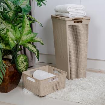 Корзина д/белья "Лофт" узкая с крышкой 50л латте