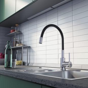 Смеситель для кухни 35к Milardo M01SB0FM05 "Meal" гибкий излив ХРОМ-ЧЕРНЫЙ