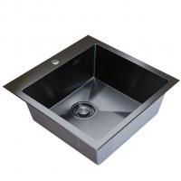 Мойка настол.монтаж 50х50 (3,0) вып 3 1/2  MIXLINE PRO с ФАСКОЙ 20см с сифоном (черный графит)