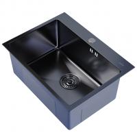 Мойка настол.монтаж 60х45 (3,0) вып 3 1/2  MIXLINE PRO С ФАСКОЙ 22см с сифоном (черный графит)