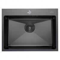 Мойка настол.монтаж 60х45 (3,0) вып 3 1/2  MIXLINE PRO С ФАСКОЙ 22см с сифоном (черный графит)