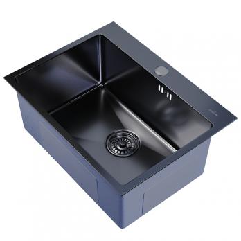 Мойка настол.монтаж 60х45 (3,0) вып 3 1/2  MIXLINE PRO С ФАСКОЙ 22см с сифоном (черный графит)