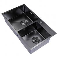 Мойка настол.монтаж 72х40 (3,0) 2-х ЧАШЕВАЯ вып 3 1/2  MIXLINE PRO 22см с сифоном (черный графит)